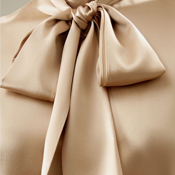 Lilysilk NWT Sleeveless Tie-Neck Silk Blouse Light Camel - Picture 3 of 4